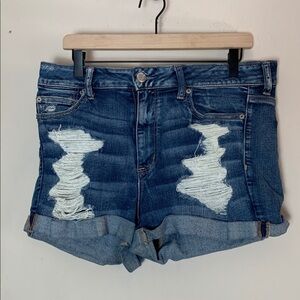 American Eagle Hi-Rise Shortie Distressed Denim Women Shorts Size 14